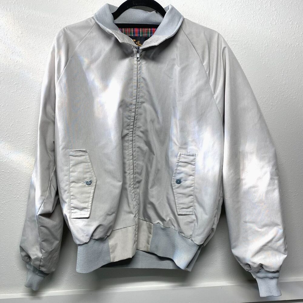 Vintage Cal Craft Mens Gray Plaid Lined Full Zip Windbreaker Approx Mens M-L